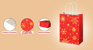 Christmas Craft Paper Bags Eco-Friendly Recyclable Silver Foil Printing <b>Flat</b> Handles Hand Length Handle Style - Product Image 2