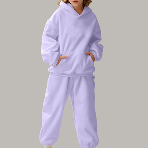 Premium 100% algodón sólido liso pulóver niños chándal de dos piezas conjunto de chándal de invierno con capucha conjunto de ropa deportiva para niñas y niños - Product Image 5