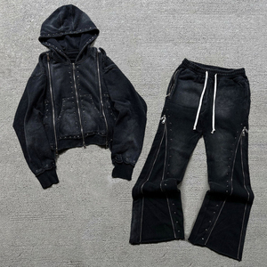 2025 logotipo personalizado diamantes de imitación impresión Jogging Track Sweat Suit Unisex hombres Jogger Sweatsuit chándal pantalones de chándal conjunto con capucha - Product Image 2