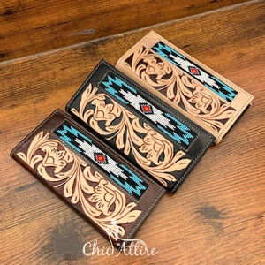 Top luxe usiné à la main en cuir perlé portefeuilles mode Long hommes portefeuille en cuir véritable à deux volets porte-carte RFID blocage portefeuille - Product Image 1