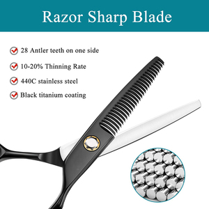 Ciseaux de coiffeur professionnels en acier inoxydable japonais de 6 pouces ciseaux amincissants de beauté noire avec caoutchouc émoussé pour une utilisation en salon - Product Image 5