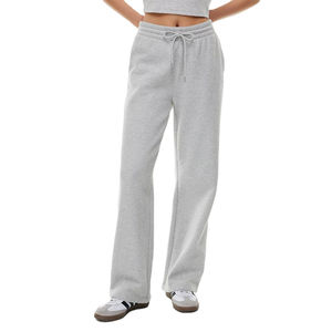 Venta al por mayor mujeres Flare Jogger 100% algodón transpirable suave holgado ancho recto pierna pantalones de chándal 2026 - Product Image 1