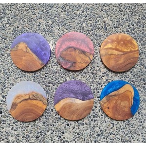 Taza de té de resina de madera de Acacia Premium personalizada con mango liso carbonizado sin terminar, el mejor posavasos redondo - Product Image 4