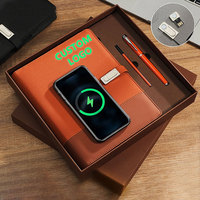 LABON Carnet Intelligent Personnalisé en Cuir avec Organisateur de Chargeur Sans Fil, Batterie Externe, Bloc-Notes Rechargeable, Clé USB, Verrou et Stylo
