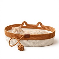 Panier pour chat respirant tissé à la main avec coussin, griffoir en corde de coton, lit pour chaton, pour chat de taille moyenne et grande, lit pour chat en forme d'oreille ovale