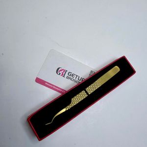 GETUP BROSONS Nouvel ensemble d'outils de précision pour extensions de cils en acier inoxydable plaqué or, étui doublé de velours rouge - Product Image 1