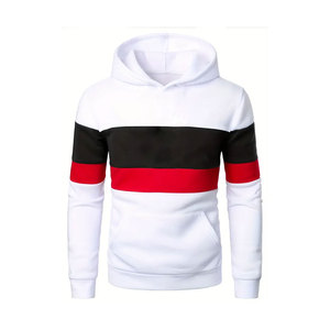 Sudadera con capucha de bloque de Color personalizada para hombre, jersey blanco, negro y rojo, ropa de calle informal con capucha, moda superior, proveedor OEM y ODM - Product Image 2