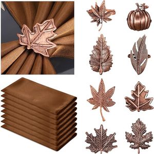 Anneaux de serviette en fonte en forme de feuille |   Ensemble de 6 porte-serviettes réutilisables en forme de feuille d'érable pour la décoration de table, les fêtes, les dîners, les rassemblements familiaux et l'automne - Product Image 4