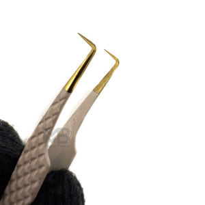 Pince à épiler d'extension de cils en acier inoxydable japonais à 45 degrés avec revêtement de couleur nue et doré méga volume 90 degrés - Product Image 2