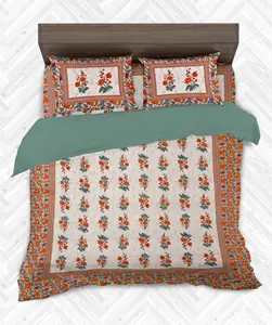 印度手工100% 棉拉贾斯坦床单双人床套装1双床单带2个枕套