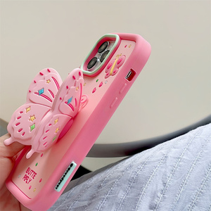 <span class=keywords><strong>Cover</strong></span> Kawaii 3D cartone animato farfalla per <span class=keywords><strong>iPhone</strong></span> 15 16 Pro Max morbido resistente in Silicone liquido custodia per donne ragazze custodia per telefono - Product Image 3