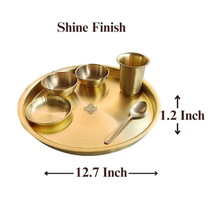 Ensemble de table en laiton doré 6 pièces/ensemble Thali vaisselle en métal comprenant 1 assiette 1 verre 1 cuillère 1 petite assiette 2 bols 1 assiette 1 - Product Image 4