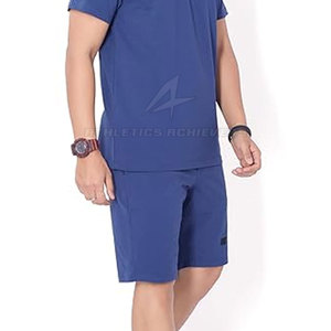 Conjunto de camisa y pantalones cortos elásticos de dos piezas informal de verano para hombre, novedad en venta al por mayor - Product Image 2