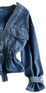 Veste en jean longue pour femme Chic  stone Oversized Longline Versatile  Longueur genou  Tendance  Superposition essentielle  Streetwear vintage - Product Image 4