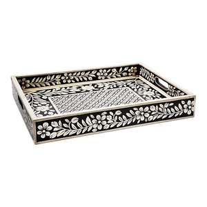 Bandeja de servicio con incrustaciones de hueso puro Premium, bandeja decorativa elegante para mesa de comedor para restaurante de Hotel en casa de Crescent Crafts - Product Image 1