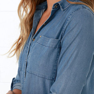 High Quality Women's Cropped Jeans Jacket & <b>Long</b> <b>Sleeve</b> Denim <b>Shirt</b> <b>Dress</b> Solid Pattern Plus Size Short & Puff Shoulders - Product Image 4