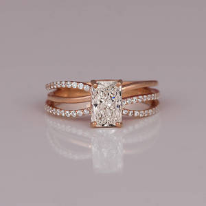 14KT Rose Gold Plated <b>Split</b> Shank Engagement <b>Ring</b> Hidden Halo with Radiant Cut Lab Grown Diamond Perfect Birthday Gift for Women - Product Image 1