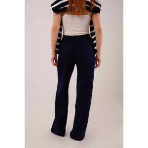 Pantalon large respirant bleu marine en maille avec taille côtelée et taille haute, vente en gros - Product Image 1