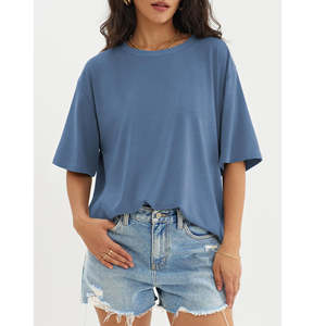 เสื้อยืดโอเวอร์ไซส์ผ้าคอตตอน100% เรียบคอกลมเสื้อฮิปฮอปโชว์ไหล่ - Product Image 1