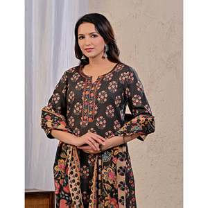 Conjunto de Salwar de Algodón Estampado Black Butta con Dupatta de Mulmul, Estilo Étnico Indio para Fiesta, Tela de Red Cosida - Product Image 1