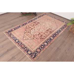 Alfombra Vintage de 4.2x6.7 pies, Alfombra Turca, Alfombra de Retazos Azul y Marrón - Product Image 2