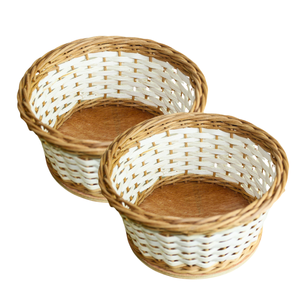 Panier de rangement pour pain en rotin de style vintage Panier en osier fait à la main au Vietnam, matériaux naturels, base en bois - Product Image 1