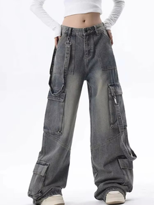 High Quality Classic Wide Leg Loose Denim Pants <b>Women's</b> <b>Jeans</b> <b>Elastic</b> <b>Waist</b> Waterproof Breathable Winter Streetwear - Product Image 6