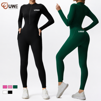 Combinaison de yoga légère à manches longues extensible avec fermeture éclair sur le devant pour femmes grandes tailles Uwell