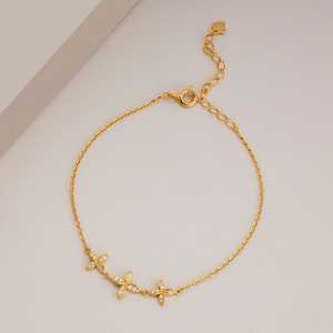 14K Gold and 92.5 <b>Silver</b> Tennis <b>Bracelet</b> with Cross Flower Key <b>Charm</b> Rhodium and Gold Plated 191367 Model - Product Image 2