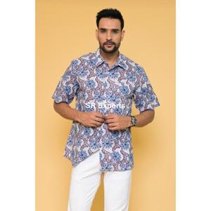 Bloc imprimé hommes coton chemise décontractée à la main Design Floral respirant à manches courtes écologique été vêtements de plage - Product Image 2