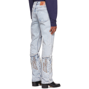 กางเกงยีนส์ของผู้ชายกางเกงเอวสูงกลางกลางแจ้งดีไซน์ปักลายสีน้ำเงินกางเกงที่ขายดีที่สุด - Product Image 4