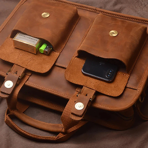 Classic Korean Vintage Cowhide Leather Laptop Briefcase Crossbody Shoulder Strap Zipper Closure Large Capacity Portable Durable - Product Image 4