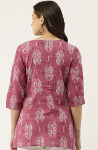 Túnica Estampada de Corte Entallado para Mujer, Kurta Recta de Viscosa y Rayón con Estampados Étnicos, Kurti Corta Estampada - Product Image 4