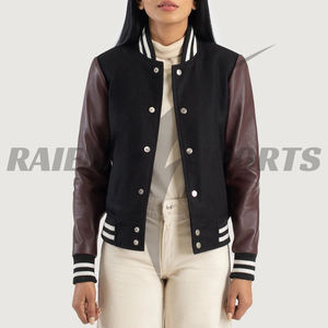 2025 Trending Varsity Wool Silk Genuine Leather <b>Coat</b> Customized Premium Quality Trench Bombers for Girls Embroidery Breathable - Product Image 5