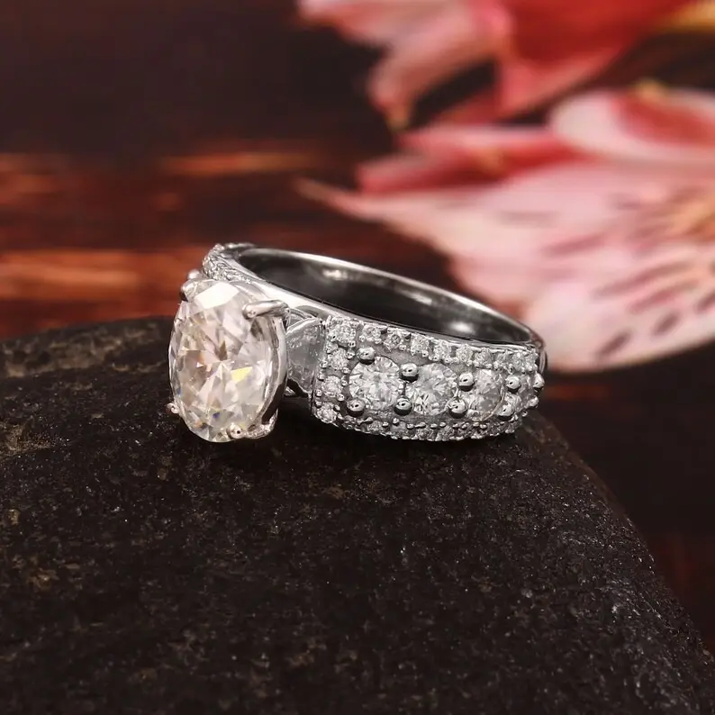 타원형 포장 세팅 링 9X7 MM 모이사나이트 스털링 실버 링 아름다운 반지 결혼 선물 및 다이아몬드 보석 만들기