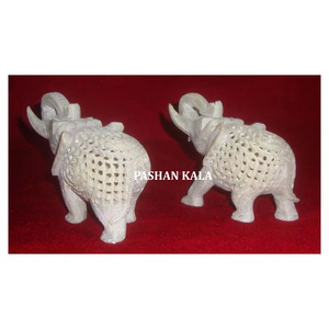 Fait à la main belle Antique assortie sculptée sur des figurines d'éléphant décoratives en vitrine pour l'article doué en stéatite naturelle polie - Product Image 1