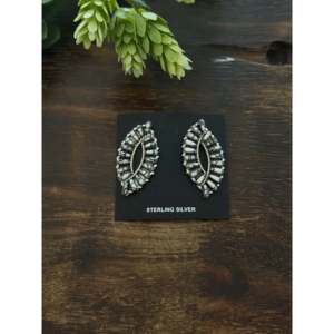Tamara Benally Ethnic Style Stud <b>Earrings</b> White Buffalo & Sterling Silver <b>Post</b> Cluster with Plant Pattern - Product Image 1