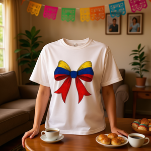 Maglietta con Fiocco Bandiera Colombiana Comfort Colors per il Mese della Memoria della Comunità Latinoamericana - Regalo per la Comunità Colombiana o Latino - Product Image 3