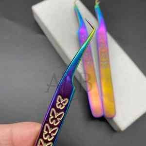 Pince à cils plasma multicolore arc-en-ciel avec logo personnalisé, extension de cils papillon durable en acier inoxydable testée à la main - Product Image 5