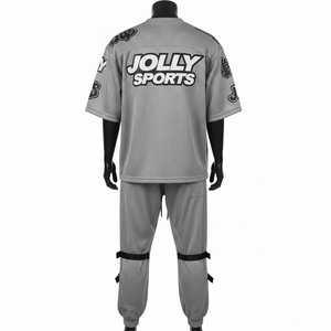 Pantalones deportivos de malla de poliéster para hombre, 240 GSM, con panel de tirantes, color gris, estampado por transferencia térmica, pantalones de malla y pantalones para hombre - Product Image 2