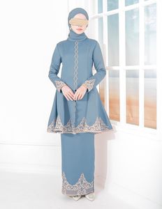 SIPO-Vestido largo de poliéster azul con cremallera oculta, traje tradicional Malay de alta calidad, con bordado, en línea, 2022 - Product Image 4