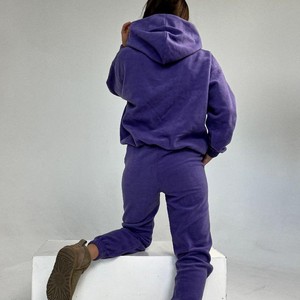 Winter Women <b>Plain</b> <b>Tracksuits</b> Casual Two Piece Crop Top Hoodies and Pants Set Fleece Custom Blank <b>Tracksuit</b> for Women - Product Image 2