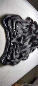 Extensions de cheveux naturels JERRY HAIRS à clipser, vente chaude 2023, lot de 6 pièces, 100g, 100% cheveux humains vierges, perruques noires naturelles ondulées, 8 à 32 pouces - Product Image 4