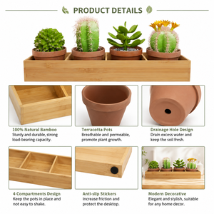 Jardinière <span class=keywords><strong>en</strong></span> bambou pour plantes succulentes, plateau à 4 compartiments, support <span class=keywords><strong>en</strong></span> <span class=keywords><strong>bois</strong></span> pour plantes d'intérieur, décoration de jardin, présentoir pour fleurs et herbes - Product Image 5