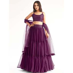 Hermoso Vestido de Noche Morado con Lentejuelas de Georgette, Elegante Lehenga Choli para Fiesta - Product Image 3