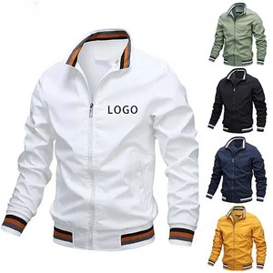 Blouson Bomber Homme Personnalisé Zippé Manches Longues Couleur Unie Coupe-Vent Style Aviateur Décontracté Impression Logo Avant Vêtement d'Automne - Product Image 1