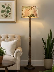 Lámpara de Pie de Madera Marrón con Pantalla de Tela Multicolor, Estilo Antiguo, Decoración para Sala de Estar y Dormitorio, Suministro al por Mayor - Product Image 3