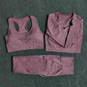 2025 nuevos conjuntos de entrenamiento para mujer con patrón sólido Pop, ropa de gimnasio de alta calidad, camisetas y pantalones de Yoga - Product Image 6
