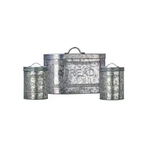 3 pcs面包储物盒茶咖啡糖罐厨房储物盒最低价格金属镀锌餐具储物罐