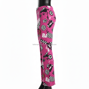 Women Flare Pant Premium GSM Fleece <b>Fabric</b> <b>Pink</b> Sports Print Custom Logo Heat Transfer Trendy Streetwear Style Women Flare Pants - Product Image 4